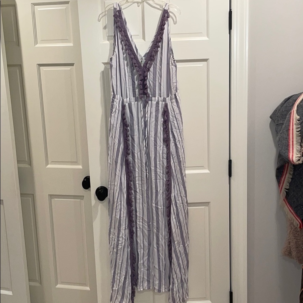 Blue and white stripe maxi dress